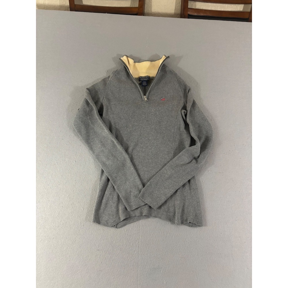 Polo Jeans Co Ralph Lauren Womens Gray Quarter Zip Cotton Ribbed Sweater Medium